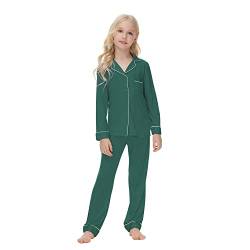 Verve Jelly Unisex-Pyjama-Set 2-teilig für Kinder Mädchen Jungen Pyjama-Set mit Taschen langärmeliges Button-Down-Hemd Lange Hosen Nachtwäsche Grün 130 7–8 Jahre von Verve Jelly