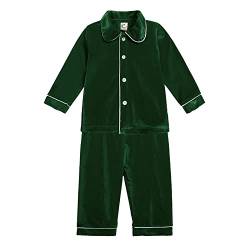 Verve Jelly Warmes Fleece-Pyjama-Set für Kleinkinder Babys Jungen langärmlig T-Shirt mit Knöpfen Oberteil elastische Hose Herbst-Winter-Nachtwäsche Outfits 130 Grün3 7–8 Jahre von Verve Jelly