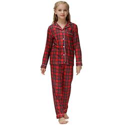 Verve Jelly Weihnachtspyjama-Set für Mädchen und Jungen rot kariert langärmlig Nachtwäsche Button-Down-Hemd Lange Hosen 2-teiliges Pyjama-Set rot kariert 130 7–8 Jahre von Verve Jelly