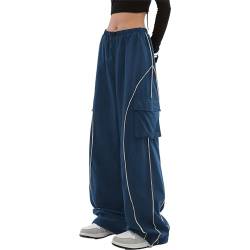 Veryin Damen Baggy Track Pants Y2K Streetwear Weites Bein Fallschirmhose Elastische Taille Casual Sport-Cargohose mit Taschen von Veryin