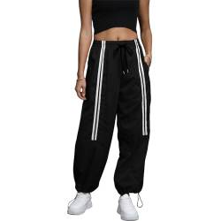 Veryin Damen Baggy Track Pants Y2K Streetwear Weites Bein Fallschirmhose Elastische Taille Casual Sport-Cargohose mit Taschen von Veryin