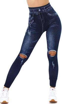 Veryzen Damen High-Waist Jeggings Leggins Destroyed Jeanslook Print-Muster von Veryzen