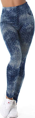 Veryzen Damen High-Waist Jeggings Sternchen Sterne-Muster Hoher Bund Stretch weich Jeans-Print Optik, Blau 36 38 (One Size) von Veryzen