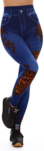 Veryzen Damen Leggings Strass Glitzer Geblümt Muster Jeggings 36-38 OneSize, 8022 Blau von Veryzen