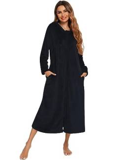 Veseacky Women's Long Sleeve Zip Flannel Hooded Loose Fit Warm Robe Black XXL von Veseacky