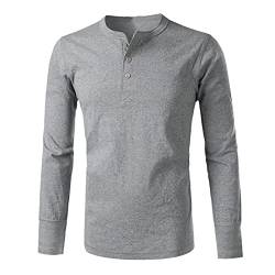 Henley Herren Casual Heavy Weight Basic 3 Knöpfe Henley T-Shirt Slim Fit Langarm V-Ausschnitt Dicke Baumwolle Hemd, hellgrau, M von Veslagy