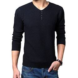 Veslagy Henley Herren Kaschmir Pullover Strickpullover, Schwarz , 3XL von Veslagy