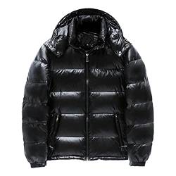 Winter Warm Herren Glänzend Jacke Casual Hooded Kurz Dicke Weiß Entendaunen Parka Mantel, Schwarz , L von Veslagy