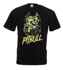 Vestipassioni T-Shirt Pitbull Fight Hund Dog Kick Boxing Camouflage Geschenkidee auch für Kinder, Schwarz , 56 von Vestipassioni