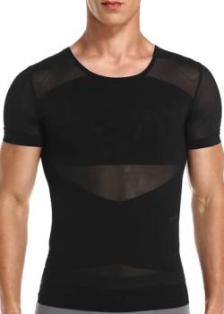 Herren Body Shapewear Kurzarm T-Shirt Bauch Kompression Tank Top Sport atmungsaktiv Halbarm Unterhemd Abnehmen Taille（L-Black） von Vevarble