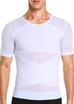 Herren Body Shapewear Kurzarm T-Shirt Bauch Kompression Tank Top Sport atmungsaktiv Halbarm Unterhemd Abnehmen Taille（XL-White） von Vevarble