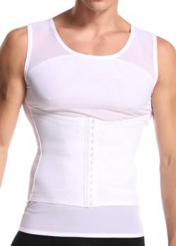 Herren Kompression Tank Top Bauch Kontrolle Shapewear Vest Abnehmen Körper Shaper Unterhemden Taille Trainer（L-White） von Vevarble