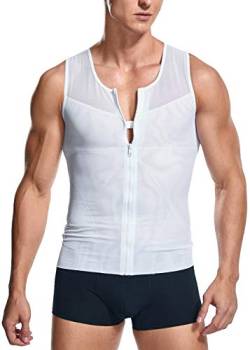 Vevarble Herren Abnehmen Körper Shapewear Reißverschluss Shaping Tank Top Gynäkomastie Weste Kompression Unterhemd Shirt (M-White) von Vevarble