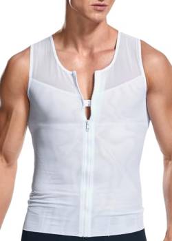 Vevarble Herren Abnehmen Körper Shapewear Reißverschluss Shaping Tank Top Gynäkomastie Weste Kompression Unterhemd Shirt (XXL-White) von Vevarble