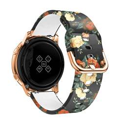 VeveXiao Armband kompatibel mit Samsung Galaxy Watch Active 2, 40 mm, 44 mm, 20 mm, Schnellverschluss, farbecht, bedrucktes Silikon-Ersatzarmband für Garmin Vivoactive 3 Damen-Smartwatch (rote Blume) von VeveXiao