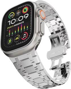 VeveXiao Edelstahl Armband Kompatibel mit Apple Watch Ultra 2 Band 49mm 45mm 44mm 42mm mit Butterfly Verschluss Armband für iWatch Series 9/8/7/SE2/6/5/4/3/2/1 Herren Damen, 49mm/45mm/44mm/42mm, ohne von VeveXiao