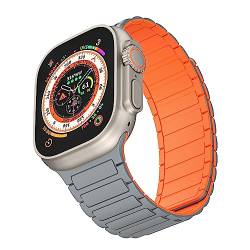 VeveXiao Luxuriöse Designer Magnetbänder kompatibel mit Apple Watch Band Ultra 49mm 45mm 44mm 42mm,wasserdicht weiches Sport Silikon-Schlaufenarmband für iWatch Serie 8/7/6/5/4/3/2/1/SE,Grau Orange von VeveXiao