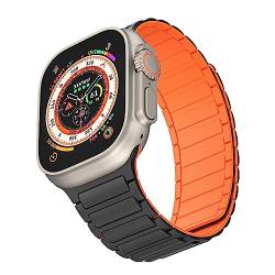 VeveXiao Luxuriöse Designer Magnetbänder kompatibel mit Apple Watch Band Ultra 49mm 45mm 44mm 42mm,wasserdicht weiches Sport Silikon-Schlaufenarmband für iWatch Serie 8/7/6/5/4/3/2/1/SE,Schwarz Orange von VeveXiao