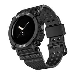 VeveXiao Robustes Gehäuseband kompatibel mit Google Pixel Watch Armbändern, Ersatzarmband für Stoßfänger Zubehör für Männer und Frauen (Schwarz) von VeveXiao