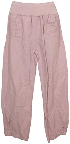 Vexcon Damen Hose/Leinenhose aus luftigem angenehm zu tragendem Leinen, bequemer Schnitt, Gummibund, 2 aufgesetzte Taschen vorne, Größen S – 5XL, Made in Italy von Vexcon