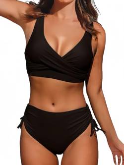 Vexlyn Bikini Damen Set, V Ausschnitt überkreuztes schwarz High Waist Push Up Bikinis, Damen Zweiteiliger Badeanzug Swimsuit. von Vexlyn