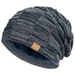 Vgogfly Slouchy Beanie für Herren, Wintermützen für Jungs, coole Beanies, Herren, gefüttert, gestrickt, warm, dick, Totenkopfstrumpf, Binie-Mütze, Marineblau, Einheitsgröße von Vgogfly