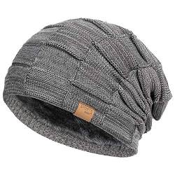 Vgogfly Slouchy Beanie für Herren Wintermützen für Jungs Coole Beanies Herren Gefüttert Strickmütze Warm Dicker Skully Strumpf Binie Hut - Grau - large von Vgogfly