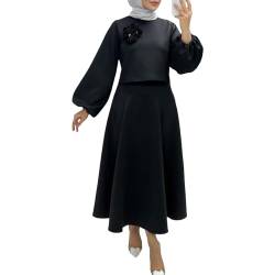 Abaya Set für Damen, Damen Muslimische Kleider Aesthetic Lose Langarm Top und Elegant Röcke Naher Osten Muslim Kleidung Frauen Arabisch Islamische Zweiteiliges Outfit mit Hijab von Vhersily