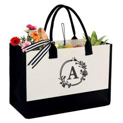 Vhersily Frauen Initialen Einkaufstasche Geschenk Tragetasche und Kosmetiktasche mit Tasche Personalisierte Geschenktasche für Frau Mama Lehrer Strandtasche für Hochzeit Geburtstag von Vhersily