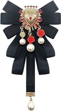 Fliege,Krawatte,Europäische und amerikanische Hofperlen Vintage Brosche Fliege Damen Barock Herz Laufsteg Kragen Blumenzubehör (Color : Black pin model) von VhoMes
