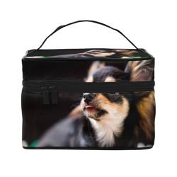 Make-up-Tasche, große Kosmetiktasche, tragbare Reisetasche, Leder, wasserdicht, für Damen und Mädchen,Chihuahua-Hund süß von VhoMes