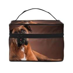 Make-up-Tasche, große Kosmetiktasche, tragbare Reisetasche, Leder, wasserdicht, für Damen und Mädchen,Cooler liegender Boxerhund von VhoMes