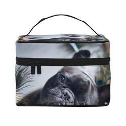 Make-up-Tasche, große Kosmetiktasche, tragbare Reisetasche, Leder, wasserdicht, für Damen und Mädchen,Französische Bulldoggen Mall Schwarze Hunde Haustiere von VhoMes