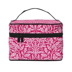 Make-up-Tasche, große Kosmetiktasche, tragbare Reisetasche, Leder, wasserdicht, für Damen und Mädchen,Jugendstil-Blumendamast, tiefes Fuchsia-Rosa von VhoMes