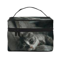 Make-up-Tasche, große Kosmetiktasche, tragbare Reisetasche, Leder, wasserdicht, für Damen und Mädchen,Katze Haustier Tier süß von VhoMes