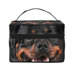 Make-up-Tasche, große Kosmetiktasche, tragbare Reisetasche, Leder, wasserdicht, für Damen und Mädchen,Rottweiler-Hund von VhoMes