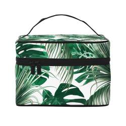 Make-up-Tasche, große Kosmetiktasche, tragbare Reisetasche, Leder, wasserdicht, für Damen und Mädchen,Tropische grüne Palmblätter Dschungelblatt von VhoMes