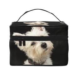 Make-up-Tasche, große Kosmetiktasche, tragbare Reisetasche, Leder, wasserdicht, für Damen und Mädchen,West Highland Terrier mit Halsband von VhoMes