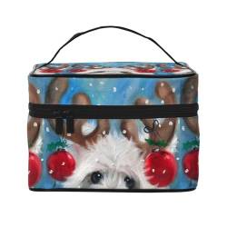 Make-up-Tasche, große Kosmetiktasche, tragbare Reisetasche, Leder, wasserdicht, für Damen und Mädchen,West Highland White Terrier Hundehirsch von VhoMes