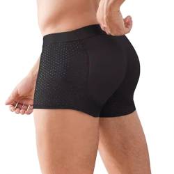 VhoMes Gepolsterte Unterwäsche für Männer Po-Verstärker Mesh Boxershorts Body Shapewear Unterhosen für Männer Festes Polster Hebt Die Hüften Sofort An (Color : Schwarz, Size : XL) von VhoMes