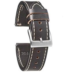 VhoMes Hochwertige Echtleder-Armbänder, braun, weich, handgefertigt, Pferdeleder-Armbänder, 18 mm, 20 mm, 22 mm, for Herren (Color : HB117BLK-WHT, Size : 18mm) von VhoMes