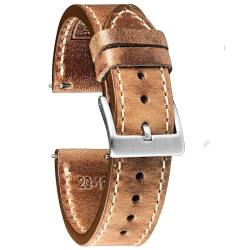 VhoMes Hochwertige Echtleder-Armbänder, braun, weich, handgefertigt, Pferdeleder-Armbänder, 18 mm, 20 mm, 22 mm, for Herren (Color : HB117NTL-WHT, Size : 22mm) von VhoMes