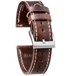 VhoMes Hochwertige Echtleder-Armbänder, braun, weich gewickelt, handgefertigte Pferdeleder-Armbänder, 18 mm, 20 mm, 22 mm (Color : HB117BRW-WHT, Size : 20mm) von VhoMes