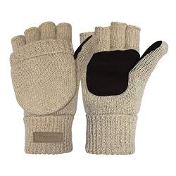 ViGrace Winter-Handschuhe, gestrickt, wandelbar, fingerlos, Woll-Fäustlinge, warmer Handschuh für Damen und Herren, Khaki, Large von ViGrace