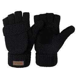 ViGrace Winter-Handschuhe, gestrickt, wandelbar, fingerlos, Woll-Fäustlinge, warmer Handschuh für Damen und Herren, Schwarz, Medium von ViGrace