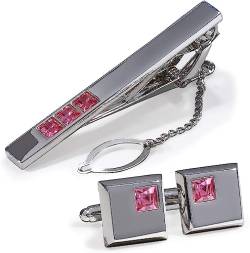 Krawattenklammern für Herren, Königsblaue Strass-Manschettenknöpfe, gute Krawattenklammer for Krawattennadel for Männer, rosa Kristall-Krawattenklammern, Manschettenknöpfe, Krawattenklammer-Set (Farbe von ViLLeX