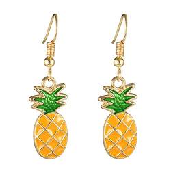 Ohrringe 18 Karat vergoldeter, süßer, fruchtiger, grüner, blatt- und gelber Ananas-Charm-Ohrring for Damen und Mädchen von ViLLeX