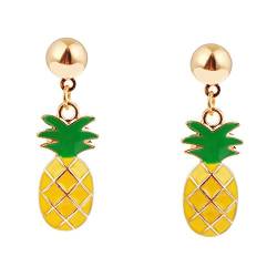 Ohrringe 18 Karat vergoldeter Frucht-Grün-Blatt-Ananas-Charm-Ohrstecker for Damen und Mädchen, gelb von ViLLeX