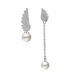 Ohrringe 925 Silber vergoldet Vintage CZ unregelmäßige Quaste Elf Engel Flügel mit Perlen Frauen baumeln Ohrringe von ViLLeX