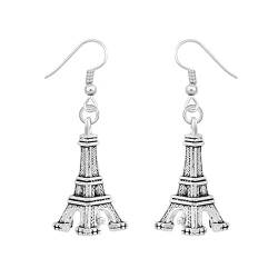 Ohrringe Antik versilbert, Vintage, glatt, lang, 3D-Eiffelturm-Charm, Haken-Ohrhänger for Damen von ViLLeX